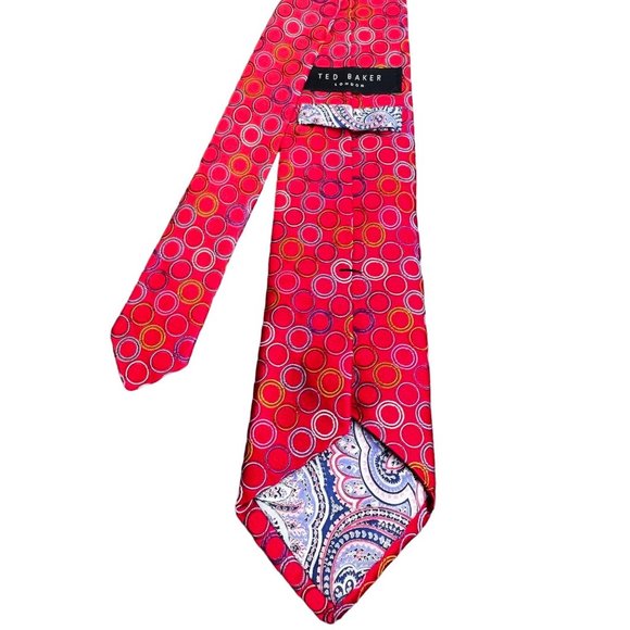 Ted Baker Tie 100% Silk Red Circle Pattern USA Made - Picture 3 of 6